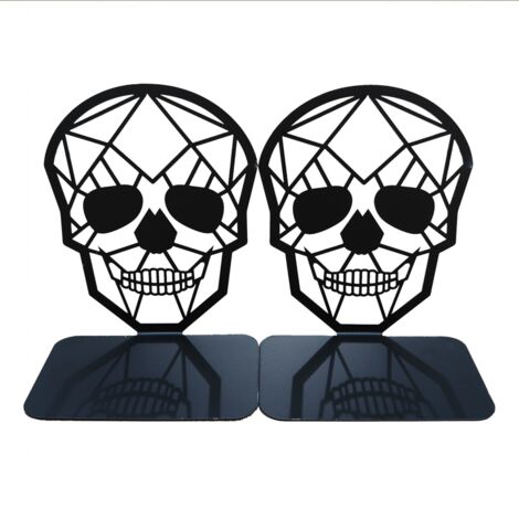 (Black)1 Pairs Metal Bookends for Kids, Book Holder, DVD, Skull Shaped Invisible Shelf, Bookends for Office and School, Home, Mother's Day, Gift (1/4)