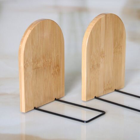 (13×9.5cm) 2 Pieces Wooden Bookends, Non-Slip Book Ends, Book Block, Book Shelf, Book Divider, Book Holder for Offices, Schools, Bookstore and Library