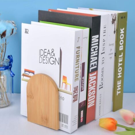 (13×9.5cm) 2 Pieces Wooden Bookends, Non-Slip Book Ends, Book Block, Book Shelf, Book Divider, Book Holder for Offices, Schools, Bookstore and Library