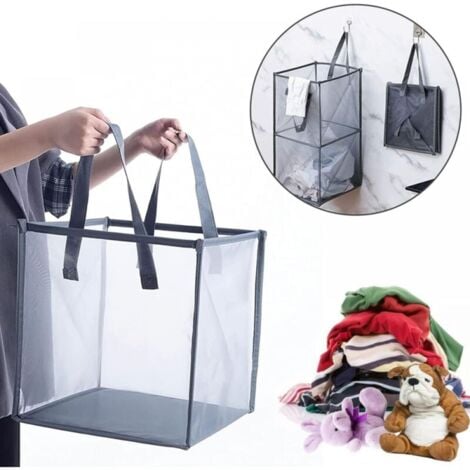 Grey (Small) 33x33x33cm Collapsible Laundry Basket, Laundry Bins, Pop Up Folding Large Capacity Laundry Baskets with Handles, Toy Storage Bag, Storage Box, Laundry Storage