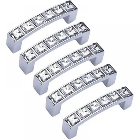 (5PCS, Hole Distance 64mm/2.5")Diamond Glass Drawer Pulls, Clear Rhinestone Crystal Cabinet Handle Pull Knobs for Dresser Wardrobe Cupboard Kitchen (1/5)