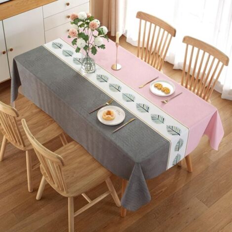 137 x 180 cm Party Tablecloth, PVC Color Patchwork with Leaf Pattern Elegant Tablecloth for Kitchen Table Decoration, Pink Gray (1/4)