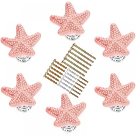 （6 Pièces） Bouton de Meuble en Forme d'Etoile de Mer de différentes tailles, poignee de meuble cuisine en céramique,pour Placard Armoire Cuisine, Chambre d'enfant (Rose) (1/4)