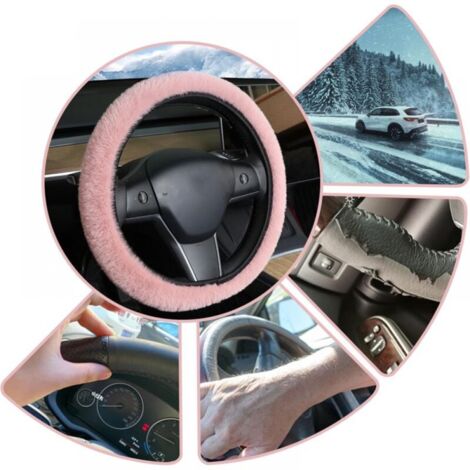 36-38cm, Pink Winter Steering Wheel Cover Protector, Plush Steering Wheel Cover Fluffy Fuzzy Steering Wheel Covers Universal Fuzzy Steering Wheel Covers Universal (1/5)