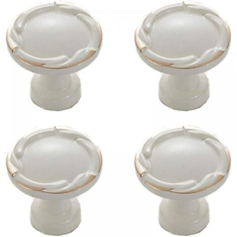 Set of 4 Simple Vintage Decorative Round Cabinet Knobs (Single Hole White) (1/5)