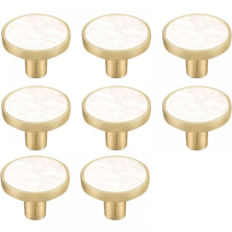 Pack White Marble Brass Round Cabinet Knobs - Decorative White Drawer Knobs - Gold Dresser Knobs for Kitchen Furniture, Clothes Hooks