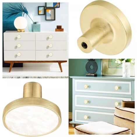 Pack White Marble Brass Round Cabinet Knobs - Decorative White Drawer Knobs - Gold Dresser Knobs for Kitchen Furniture, Clothes Hooks