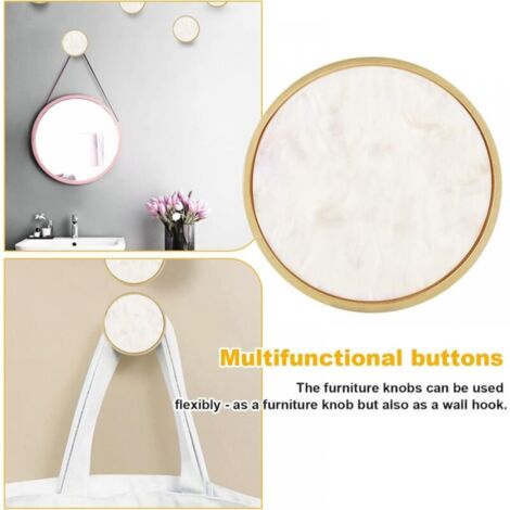 Pack White Marble Brass Round Cabinet Knobs - Decorative White Drawer Knobs - Gold Dresser Knobs for Kitchen Furniture, Clothes Hooks