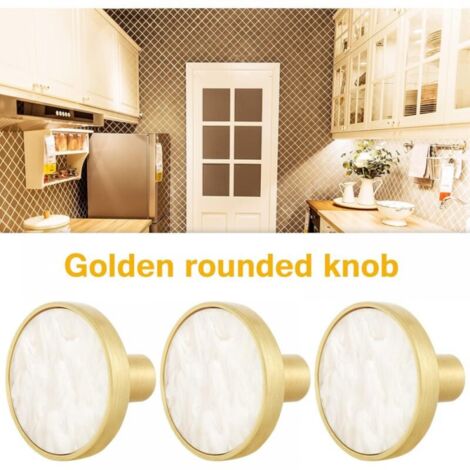 Pack White Marble Brass Round Cabinet Knobs - Decorative White Drawer Knobs - Gold Dresser Knobs for Kitchen Furniture, Clothes Hooks