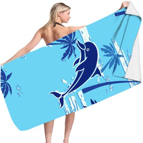 Large Beach Towel, 180 x 100cm Beach Towel, Microfiber Towel, Anti-Sand Quick Drying Beach Towel for Beach/Pool/Beach Chairs (Coconut Trees and Dolphins) (1/5)