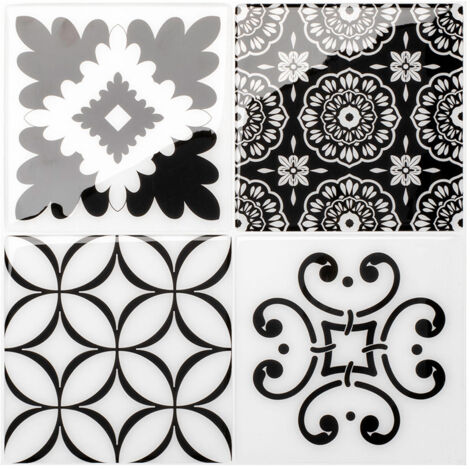 Smart Tiles Vintage Evora - carreaux de ciment adhésif noir blanc x4 - 22.86 x 22.86 cm