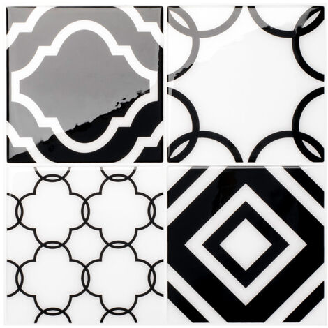 Smart Tiles Vintage Bilbao - carreaux de ciment adhésif noir blanc x4 - 22.86 x 22.86 cm