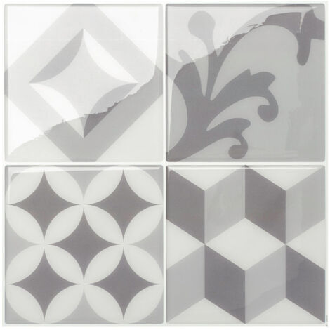 Smart Tiles Vintage Gallo - carreaux de ciment adhésif gris blanc x4 - 22.86 x 22.86 cm