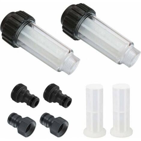 Wasserfilter für Gartenschlauch, 2 Stück 3/4 Zoll Wasservorfilter Wasserfilter-Set mit 4 Filterelementen & 2 Schnelladaptern für Hochdruckreiniger, Gartenpumpe (1/5)