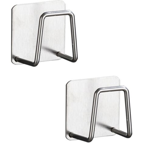 2 Stück selbstklebender Schwammhalter ohne Bohren, Schwammhalter für Küchenspüle, 304 Edelstahl, selbstklebende Wandhaken für die Küche – Silber (1/4)