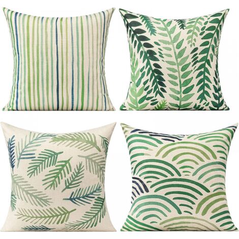 Set mit 4 ,45 x 45 cm wasserdichten grünen Sofakissenbezügen mit geometrischem Muster für Terrasse, Garten, Wohnzimmer, Schlafzimmer, Dekoration