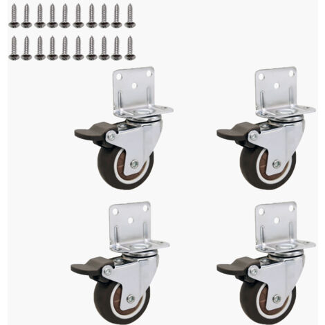 4 Stück Möbelrollen, kleine Lenkrolle mit Bremse und Montageplatte und Schrauben – 25 mm