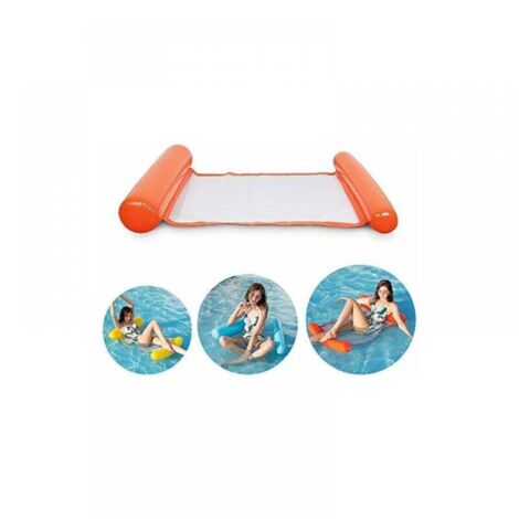 1 Stück aufblasbares Schwimmbadbett, orange, super bequeme Wasserhängematte mit Netz, aufblasbare Kopf- und Fußhängematte, Luftmatratze, schwimmende Liege