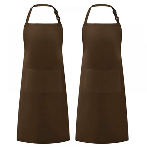 2 Stück braune Küchenschürzen für Männer und Frauen, Haushaltsschürze, Werkzeughalter-Schürzen mit 2 Taschen zum Grillen, verstellbare Gärtnerschürze für Erwachsene für Gartenarbeit