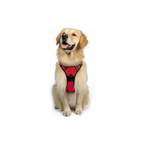 Hundegeschirr L, rot, Anti-Zug-Geschirr, reflektierend, verstellbare Weste für große Hunde, vorne befestigter Leinenhaken für Wandern, Autoreisen, American Staff, Border Collie