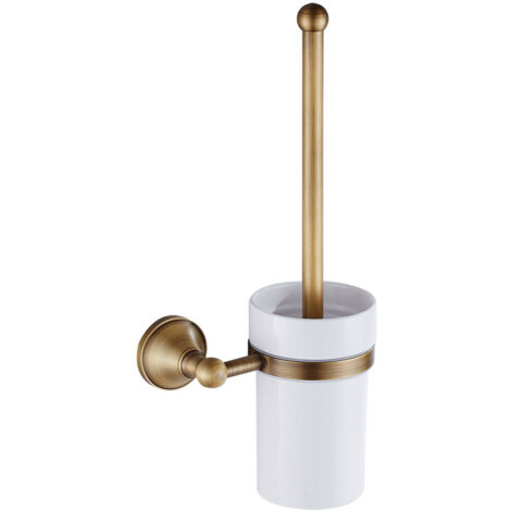 Toilettenbürstenhalter-Set aus antikem Messing mit Keramikbecher (1/5)