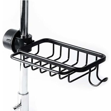 Wasserhahn-Schwammhalter mit Haken, verbesserter schwarzer Aluminiumkorb, Aufbewahrungsregal für Küchenspüle, Duschregal oder Shampoo-Halter (1/5)