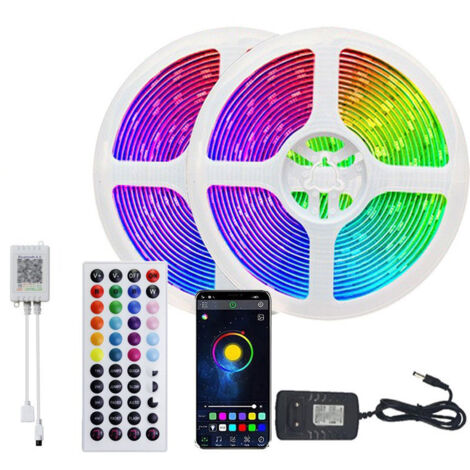 10 m LED-Streifen (1 x 10 m), RGB-LED-Streifen, mehrfarbiges LED-Licht, mit 44-Tasten-App-Fernbedienung, Synchronisierung mit Musik, für Dekoration, Bar, Hochzeit, Schlafzimmer, Party (1/5)