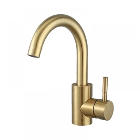 Badezimmerarmatur, 360° schwenkbarer Spültischhahn, Mischbatterie mit hohem Auslauf, Wasserhahn für Badezimmer oder kleine Küche, gebürstetes Gold