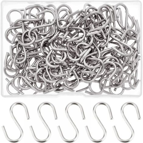 S-Haken, 304 Edelstahl, kleine S-Haken, Metall-S-Haken, Aufhängehaken zum Aufhängen von kleinen Gegenständen, Schlüsseln, Schmuck, leichten Taschen, 100 Stück, 29 x 2 mm (1/5)