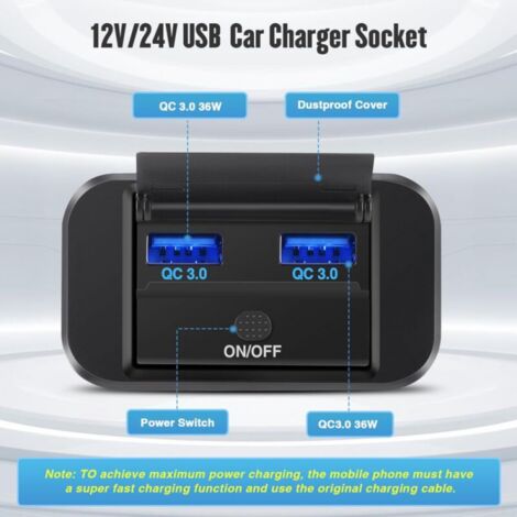 Presa USB 12V/24V Con QC3.0 E PD - Doppia Porta USB A E C, Interruttore, Luce Rossa - Per Auto, Camper, Camion, Moto