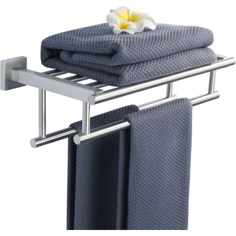 Doppelter Handtuchhalter, Wandmontage, Badezimmer-Handtuchhalter mit Ablage aus Edelstahl für Küche und Toilette, Länge 40 cm, gebürstet