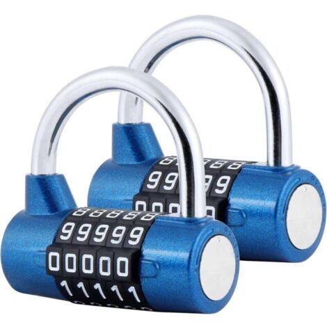 5-stelliges Zahlenschloss, 2er-Pack, verstellbare Zahlenschlösser für Spinde, Werkzeugkästen, Zäune, Fahrräder usw. Blau (1/5)