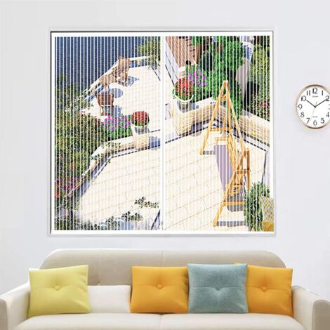Magnetisches Moskitonetz 130 x 150 cm, leicht zu öffnen und zu schließen, einfach zu montieren, geeignet für Schiebefenster – weiß (1/5)