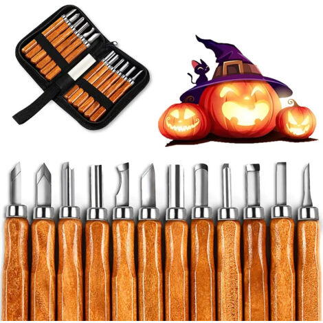 Set mit 12 SK5 Holzschnitzmessern zum Schnitzen von Geschenken, Kürbissen und anderen Holzarbeiten geeignet für Anfänger und Profis. (1/5)