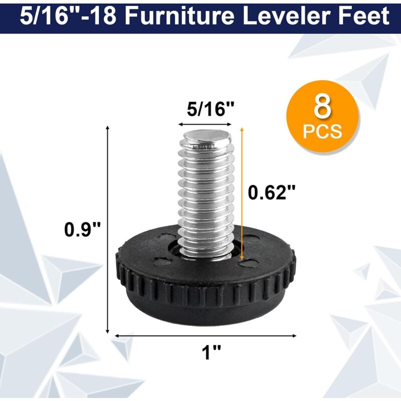 KOMOHOM 16 Pack 5/16" Stainless Steel Adjustable Furniture Levelers – Screw-in Glides For Tables, Chairs - View #14