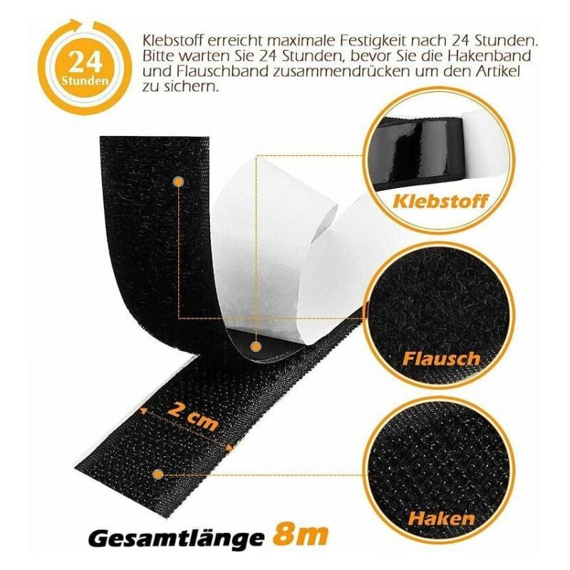 Adhesive Hook And Loop Tape, 8 M Extra Strong Double-Sided Sticky Tape