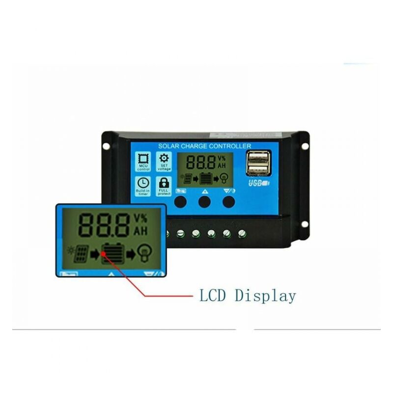 30A PWM Solar Charge Controller 12V/24V With LCD Display & Dual USB - Octoder