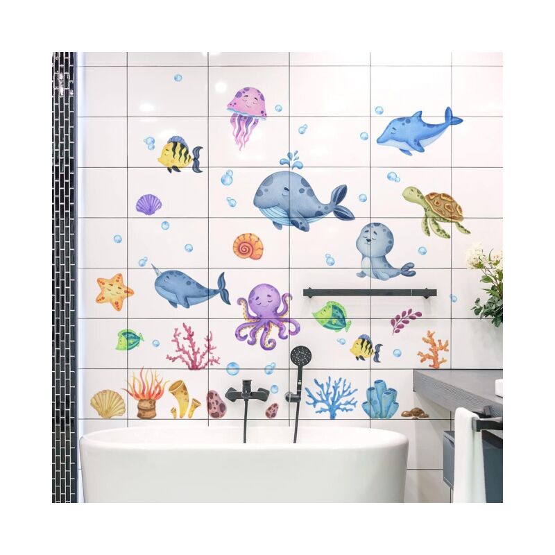 Sacinora Sea Turtles & Coral Wall Stickers - Removable Vinyl Decals For Underwater Room Decor