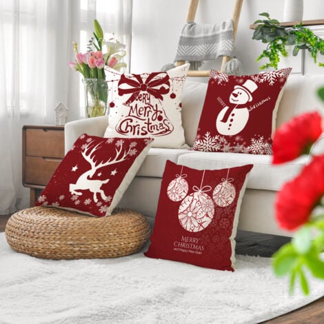 Set of Christmas Throw Pillows, Deer Sofa Cushions, Christmas