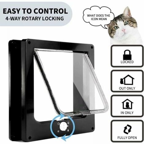 M Black) Magnetic Cat Door with 4-Way Swing Lock for Cats, Kittens
