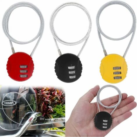 Digit Combination Lock, 3 Pcs Helmet Lock, Luggage Lock, Cable Code Lock for All Luggage, Bike, Gate, Helmet, Stroller, Motorcycle, Toolbox (Black, Red, Yellow)