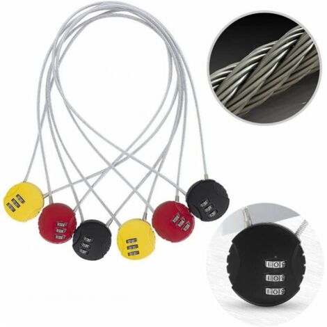 Digit Combination Lock, 3 Pcs Helmet Lock, Luggage Lock, Cable Code Lock for All Luggage, Bike, Gate, Helmet, Stroller, Motorcycle, Toolbox (Black, Red, Yellow)