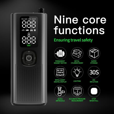 Portable Air Compressor for Car Tires, Bicycle, Motorcycle, Balls, 150 PSI Electric Pump with Pressure Gauge, Easy and Smart Tire Inflator with LCD Display, USB Charging