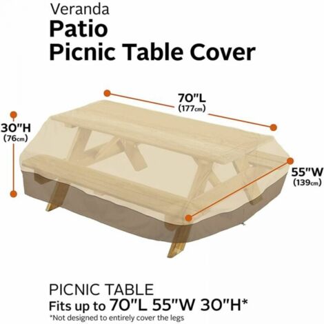177 x 139 x 76 cm Waterproof Sunscreen Coated Silver Oxford Cloth Picnic Table Cover for Garden Patio Dining Table and Chairs Dust Cover