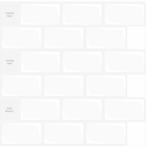 Pack of 10, White Self-Adhesive Tiles, Adhesive Kitchen Bathroom Splashback, 3D Brick Vinyl Adhesive Paper, 30x30cm