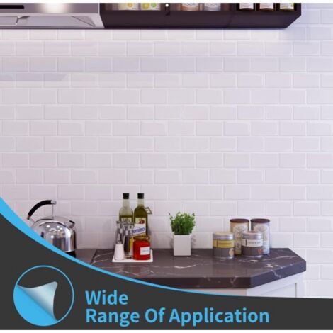 Pack of 10, White Self-Adhesive Tiles, Adhesive Kitchen Bathroom Splashback, 3D Brick Vinyl Adhesive Paper, 30x30cm