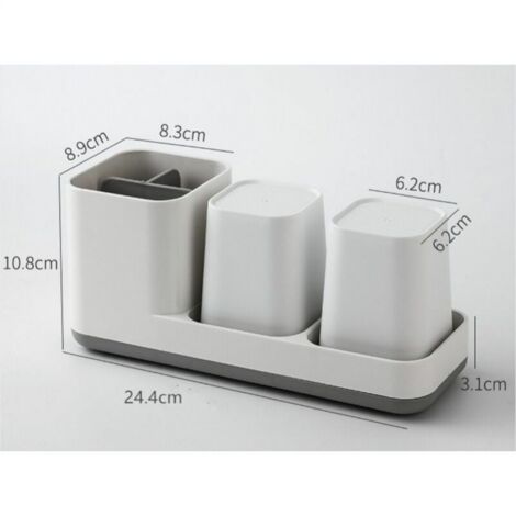 Toothbrush Holder, Quality Plastic Toothbrush Cup with Tumblers, Multifunctional Bathroom Organizer for Bathroom Sink or Cabinet (White), 24.4X10.8X8.9cm