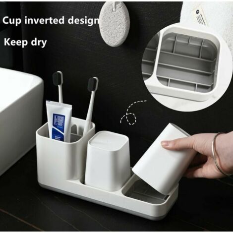 Toothbrush Holder, Quality Plastic Toothbrush Cup with Tumblers, Multifunctional Bathroom Organizer for Bathroom Sink or Cabinet (White), 24.4X10.8X8.9cm