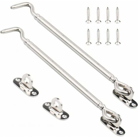 Pack Stainless Steel Cabin Hook, Heavy Duty Gate Latch Lock Shed, Swing Door Catch, Window Fitting Silent Bracket with Screws, 205mm