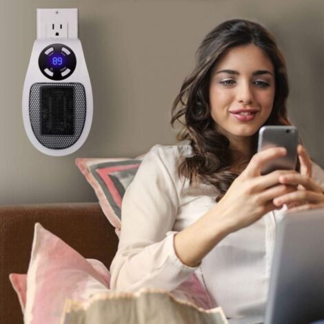 500W Mini Ceramic Fan Heater, Economical, Portable Heater with Thermostat and Timer (White - with Remote Control)